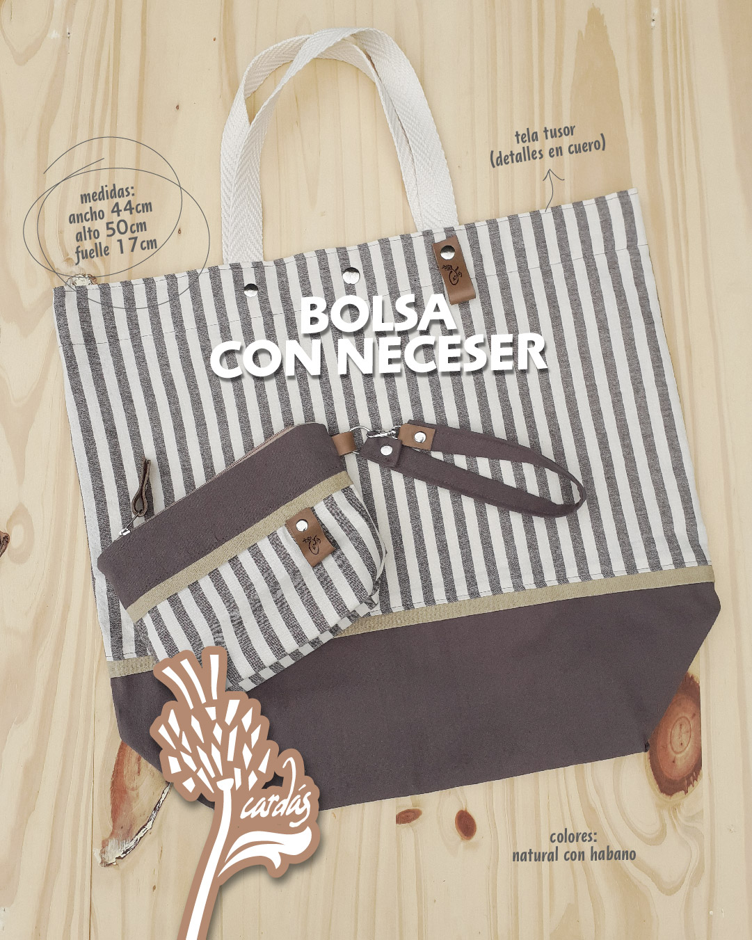 BOLSA RAYADA CON NECESER HABANO