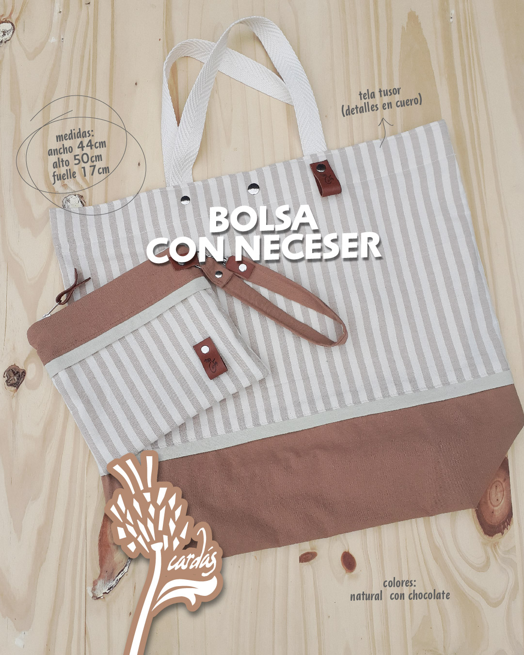 BOLSA RAYADA CON NECESER CHOCOLATE