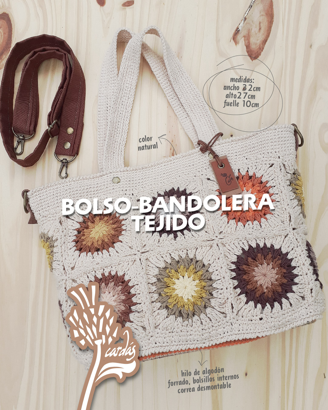 BOLSO BANDOLERA CROCHET NATURAL