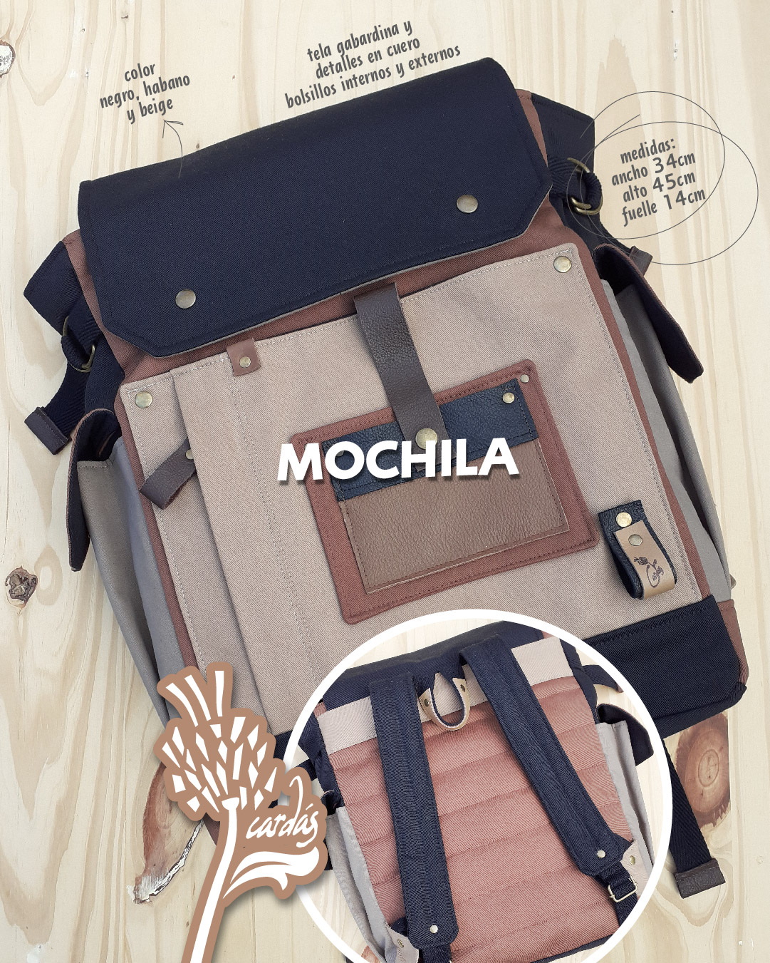 MOCHILA NEGRA Y BEIGE
