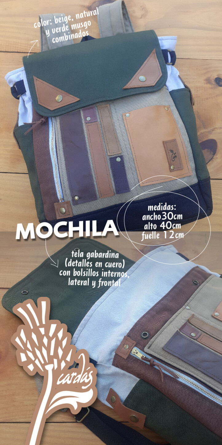 mochila beige y verde musgo