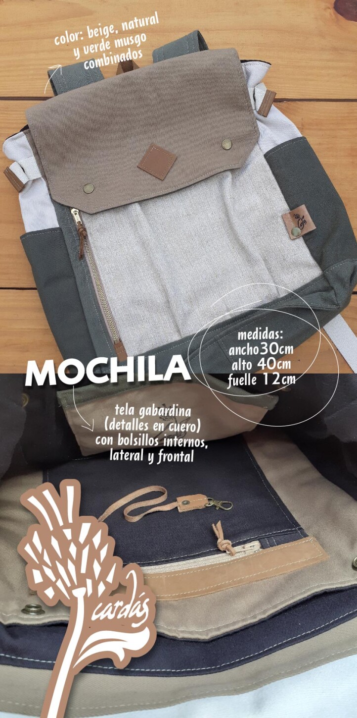 mochila natural y verde musgo